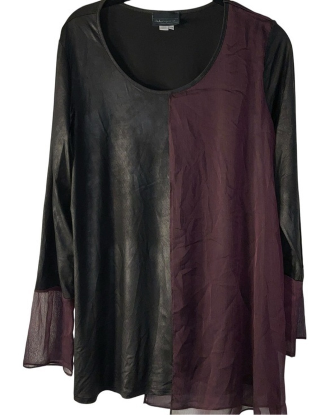 L.L. Bean Women's Black & Plum Two-Tone Scoop Neck Top